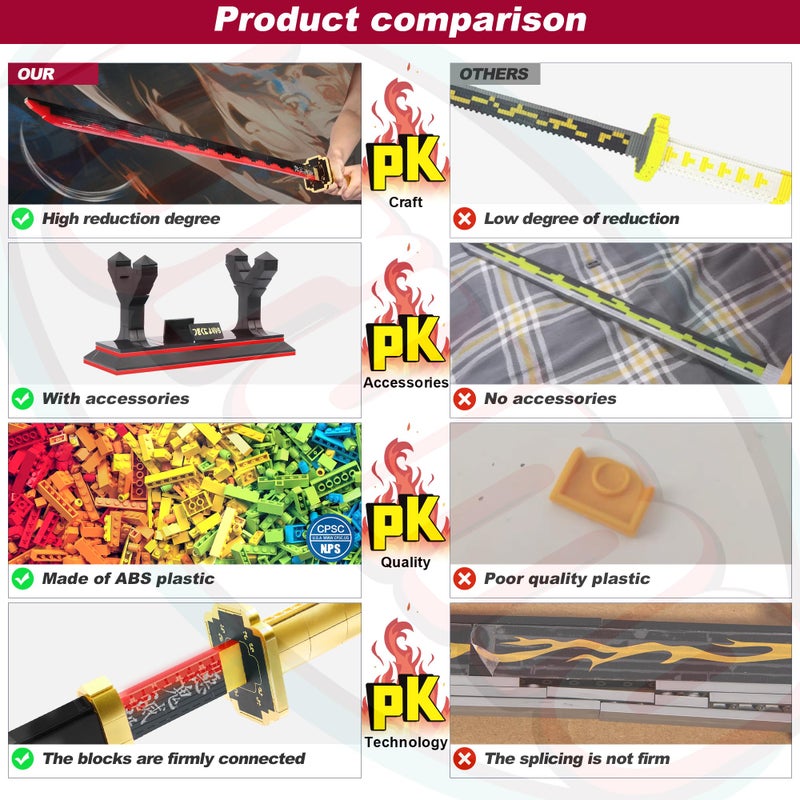 Jorumo Demon Slayer Swords Building Sets for Boys 8-14  39in Tsugikuni Yoriichi Sword Building Block with Scabbard and Stand  Anime Sword Building Toy Demon Slayer Gift Katana  788 Pcs - Image 2