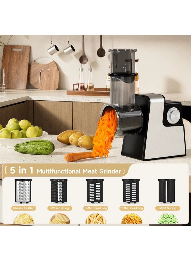 إيفرين آلة تقطيع الخضروات الكهربائية 10 في 1، مبشرة جبن و طاحونة لحم، مع محرك 300 وات و شفرات قابلة للتبديل، فتحة تغذية واسعة، تحكم بنقرة واحدة للمطبخ المنزلي - Image 4