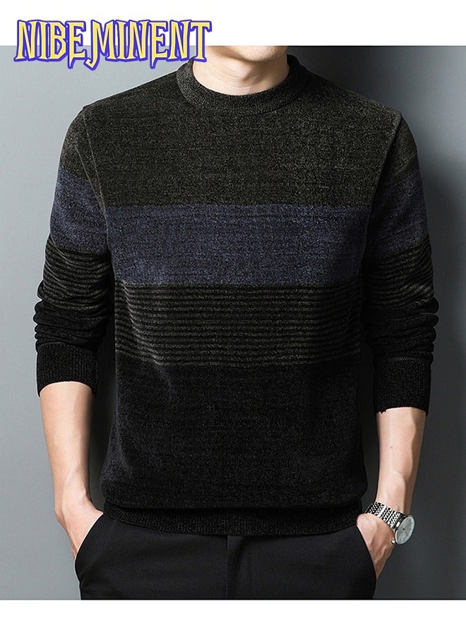 NIBEMINENT All Match Knitted Color Block Sweater, Men's Casual Warm High Stretch Crew Neck Pullover Sweater For Men Fall Winter  - Image 1