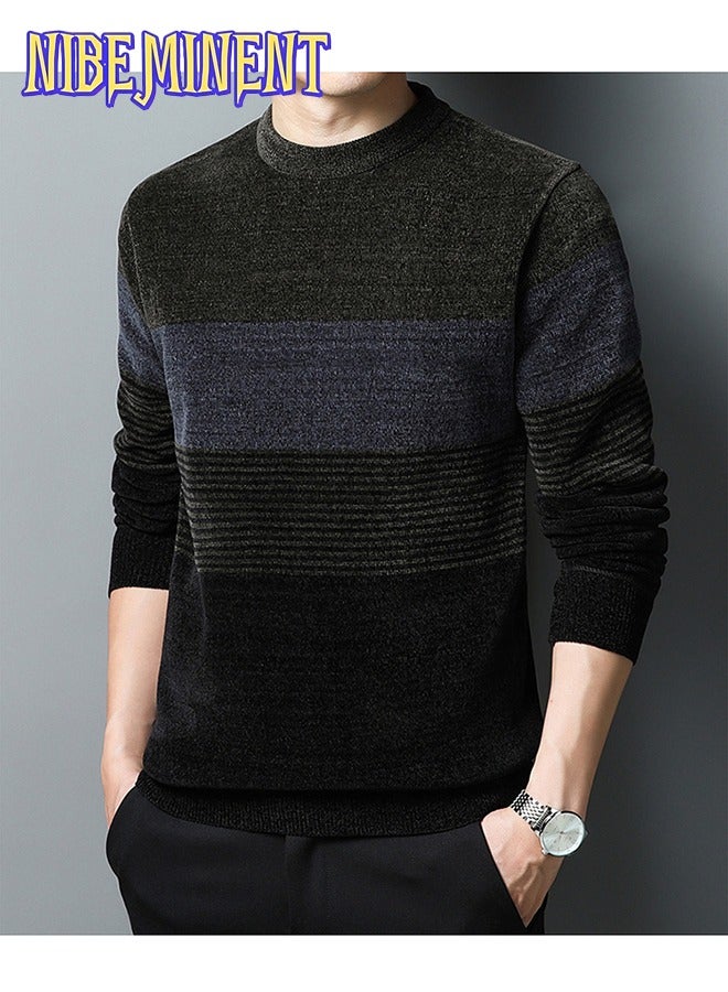 NIBEMINENT All Match Knitted Color Block Sweater, Men's Casual Warm High Stretch Crew Neck Pullover Sweater For Men Fall Winter  - Image 3