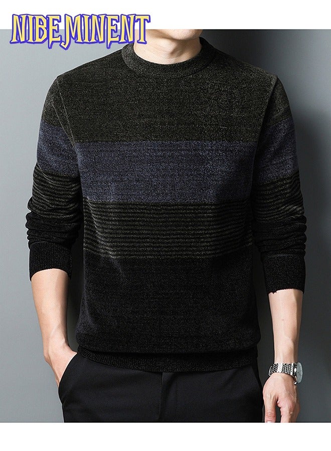 NIBEMINENT All Match Knitted Color Block Sweater, Men's Casual Warm High Stretch Crew Neck Pullover Sweater For Men Fall Winter  - Image 4