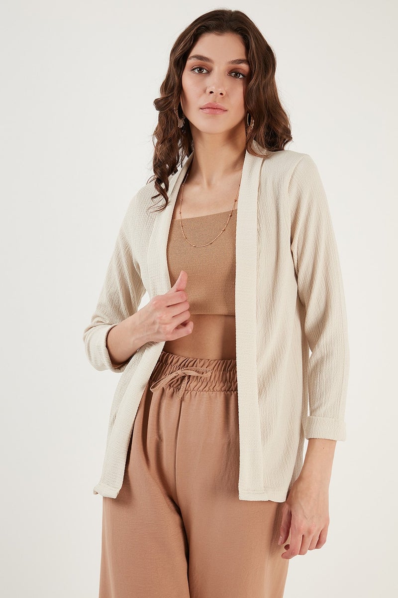 Lela Collar and Sleeve Folded Seersucker Kimono Cardigan Women's Cardigan 5869014 - Image 3