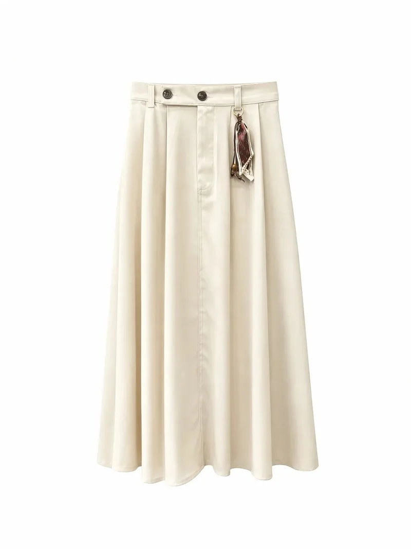 ميكسراي MIXRAY High Waist A-Line Midi Skirt with Accessories