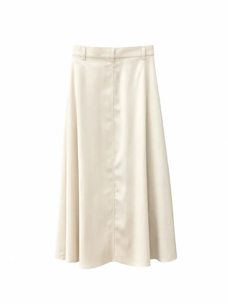 Mixray Stone Natural MIXRAY High Waist A-Line Midi Skirt with Accessories for Women | Best Price UAE