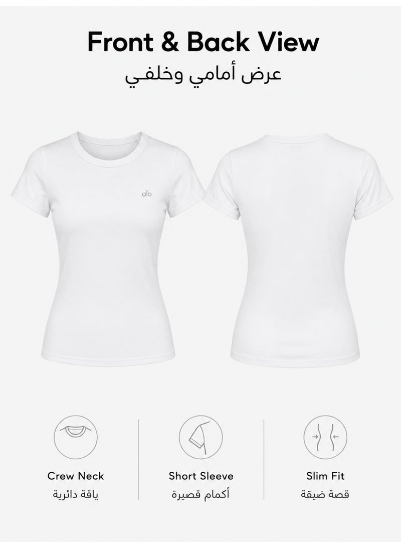 ألو يوغا قميص رياضي نسائي بقصة ضيقة، تي شيرت بأكمام قصيرة وقابل للتهوية والتمدد للتمارين واليوغا والجري والارتداء اليومي (أبيض) - Image 4