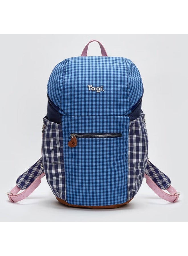 Tagi. Tagi Bread Large Capacity Lightweight Backpack Laptop Bag Student Autumn Winter School Bag Versatile - Blueberry Plaid - Image 1