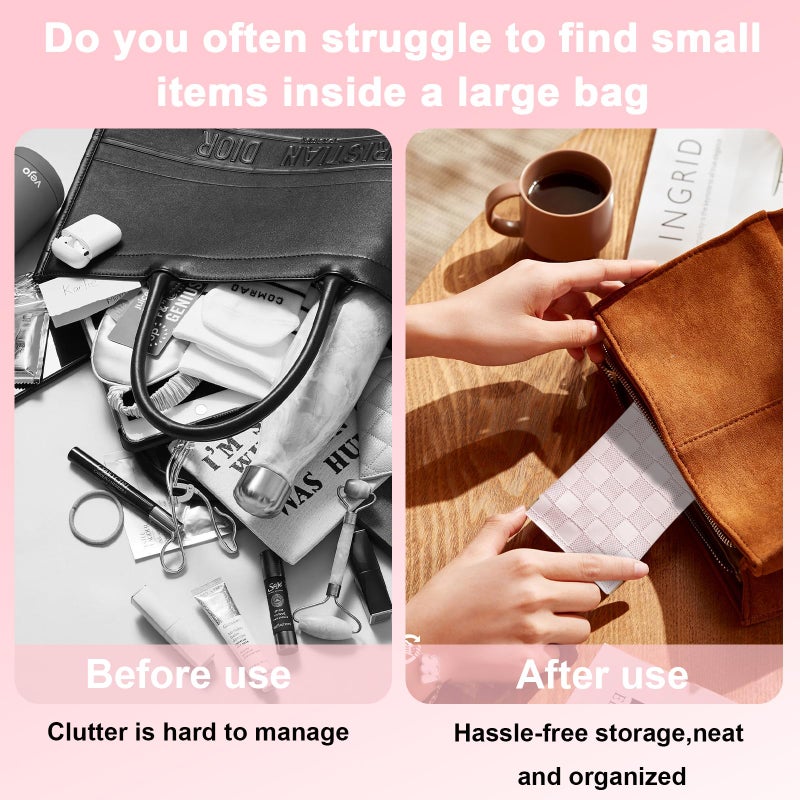 lyBlissor 4PCS Small Makeup Bag for Purse, Mini Leather Pocket Cosmetic Bag for Women, Waterproof Portable Makeup Pouch No Zipper Coin Purse Lipstick Bag Accessories, Checkered Travel Storage Bag(White, Pink) - Image 3
