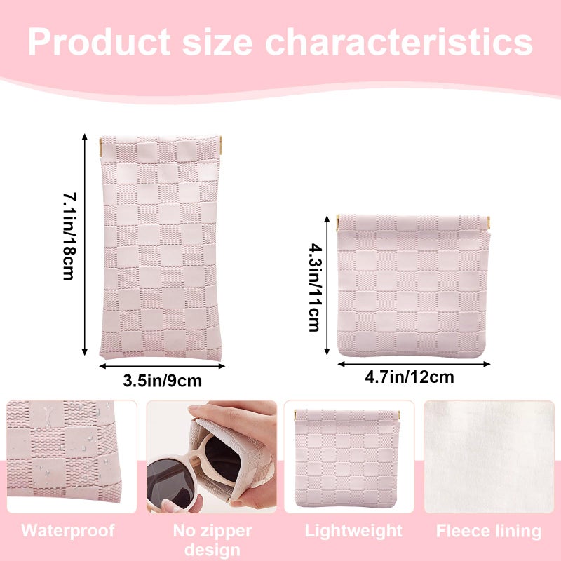 lyBlissor 4PCS Small Makeup Bag for Purse, Mini Leather Pocket Cosmetic Bag for Women, Waterproof Portable Makeup Pouch No Zipper Coin Purse Lipstick Bag Accessories, Checkered Travel Storage Bag(White, Pink) - Image 2
