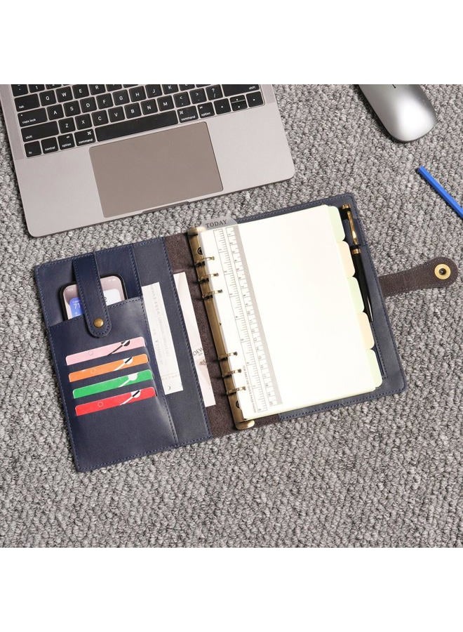 Wonderpool A5 Binder Journal Leather Spiral Notebook Refillable College Ruled Paper, Budget Binder Rings Diary Organizer with Pen for Office School Travel Business Planning Writing (Blue,A5) - Image 3