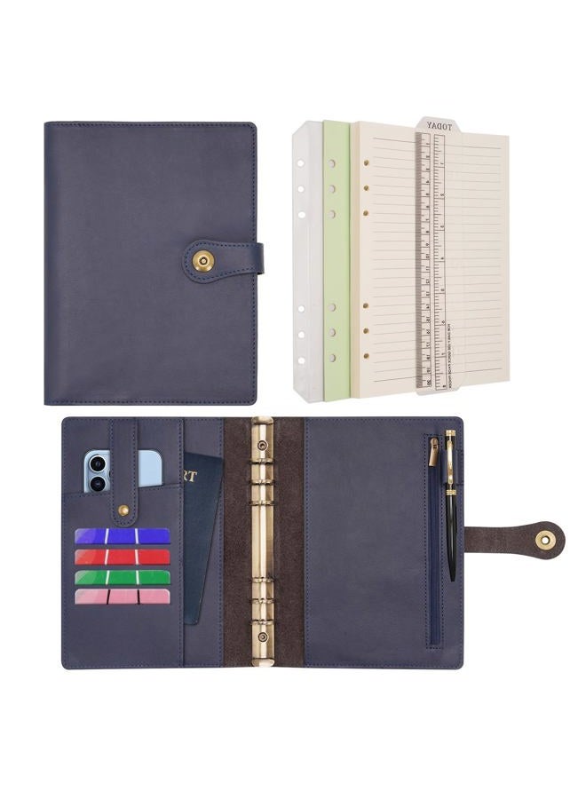 Wonderpool A5 Binder Journal Leather Spiral Notebook Refillable College Ruled Paper, Budget Binder Rings Diary Organizer with Pen for Office School Travel Business Planning Writing (Blue,A5) - Image 1