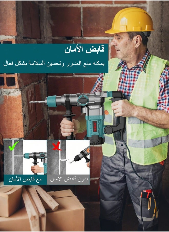 ELIKLIV - ELIKLIV Electric Hammer Drill, Vibration Control and Safety Clutch, 2200W Heavy Duty, Including 3 Drill Bits, Flat Chisels, Point Chisels, 360°Rotating Handle, with Carrying Case - Image 1