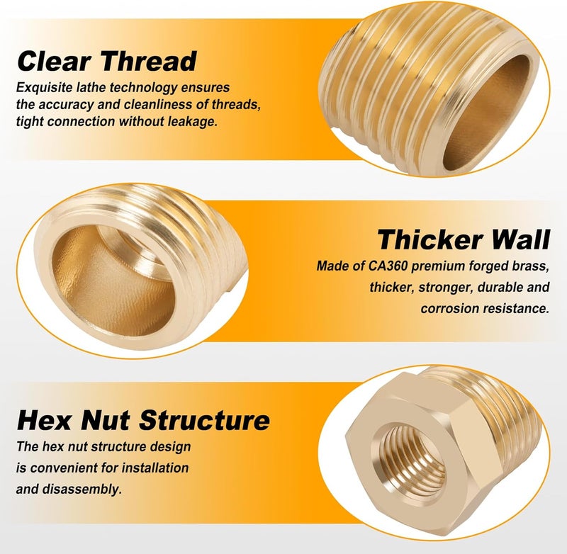 KOOTANS 25PCS Brass Hex Bushing Kit Brass Fittings Assortment 1/4" to 1/8", 3/8" to 1/8", 3/8" to 1/4", 1/2" to 1/4", 1/2" to 3/8" NPT Reducer Pipe Fittings Adapter Fitting - Image 4