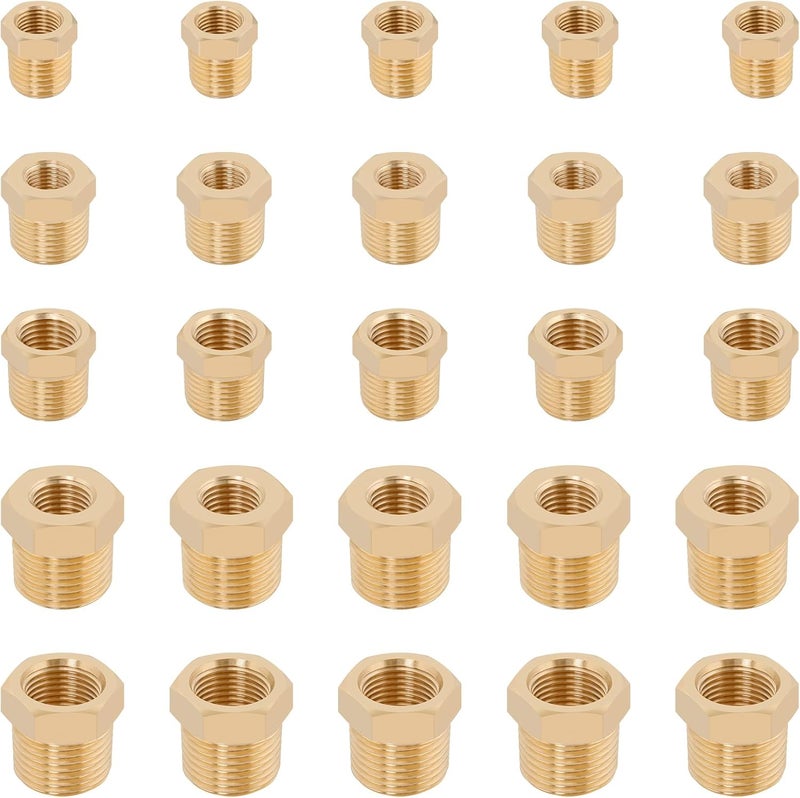 KOOTANS 25PCS Brass Hex Bushing Kit Brass Fittings Assortment 1/4" to 1/8", 3/8" to 1/8", 3/8" to 1/4", 1/2" to 1/4", 1/2" to 3/8" NPT Reducer Pipe Fittings Adapter Fitting - Image 2