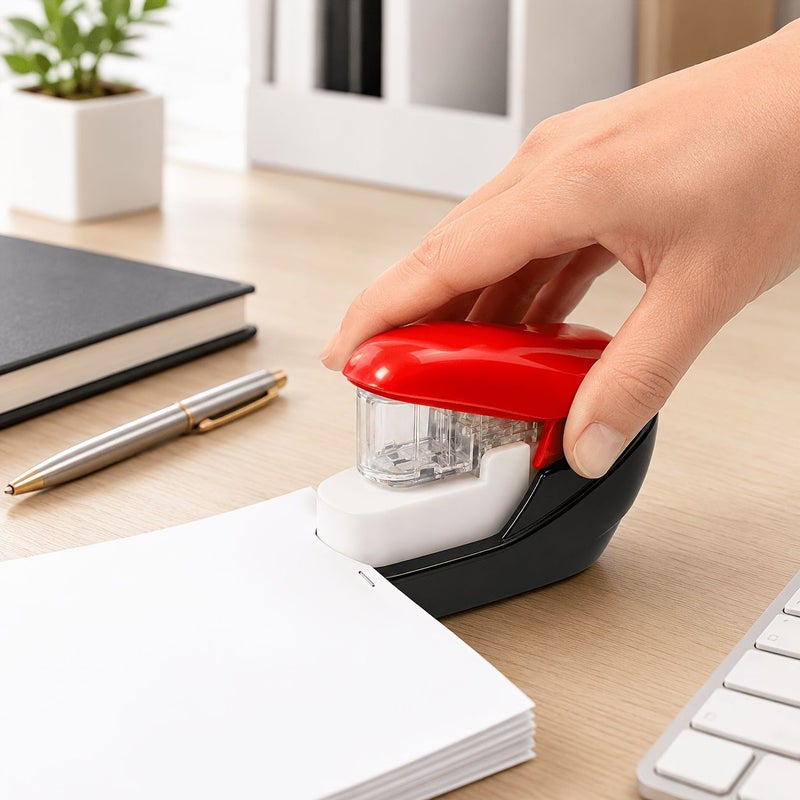 Kedeyou 5399 Black Red Needle Free Stapler No Staples Manual Operation 5 Sheet Capacity Staple Free Binding Device For Home Office School Paper Reports Flyers Brochures - Image 3