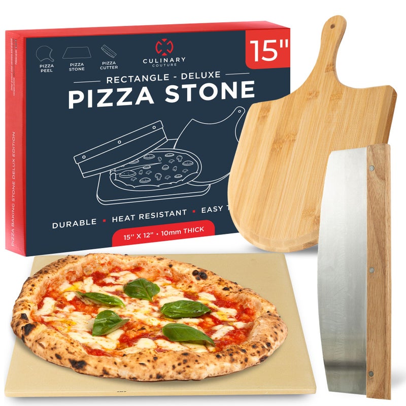 Pizza Stone for Oven Set  15 x 12 inch Stone for Grill  3PCS PizzaMaking Accessories  Large Pizza Oven Stones  Baking Stones for Bread and Pizzas