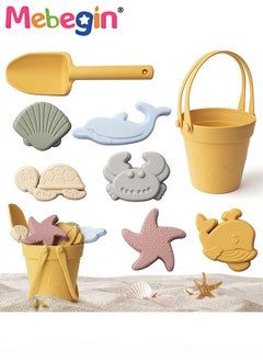 MEBEGIN 8 Pcs Silicone Beach Toys with Portable Beach Bag,Summer Kids Beach Set with Sand Toy Molds Shovel Bucket Set, Beach Sand Toys Toddler Sandbox Toys for Girl Kids Outdoor, Yellow  - Image 1