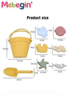 MEBEGIN 8 Pcs Silicone Beach Toys with Portable Beach Bag,Summer Kids Beach Set with Sand Toy Molds Shovel Bucket Set, Beach Sand Toys Toddler Sandbox Toys for Girl Kids Outdoor, Yellow  - Image 2