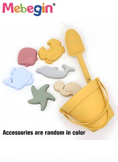 MEBEGIN 8 Pcs Silicone Beach Toys with Portable Beach Bag,Summer Kids Beach Set with Sand Toy Molds Shovel Bucket Set, Beach Sand Toys Toddler Sandbox Toys for Girl Kids Outdoor, Yellow  - Image 4