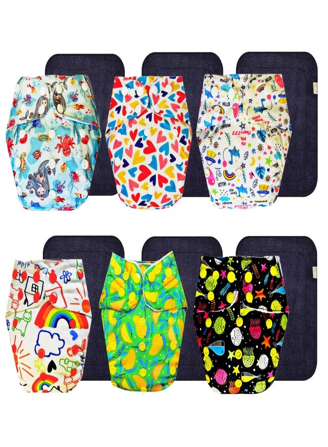 Dumbledo Premium Cloth Diaper with Black Insert (Pack of 6) | Snug Fit | Breathable | Easy to Clean | Worry-Free Diapering | 3 Months - 3 Years | Unisex Baby - Image 1