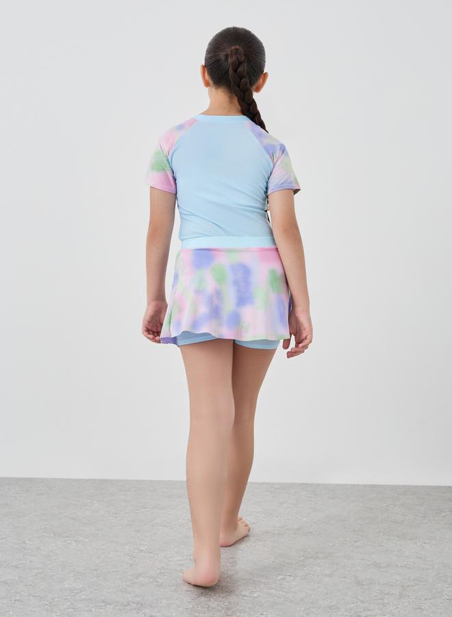 Styli Styli Girls Blue Printed Raglan Sleeve Swimsuit - Image 4