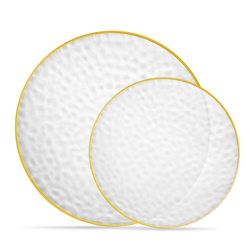 PLASTICPRO 32 Piece Combo Plates Set includes 167 inch Plates  169 inch Plate Clear Plastic Organic Hammered Design Party Dishes Gold Rim Elegant Tableware Dishes