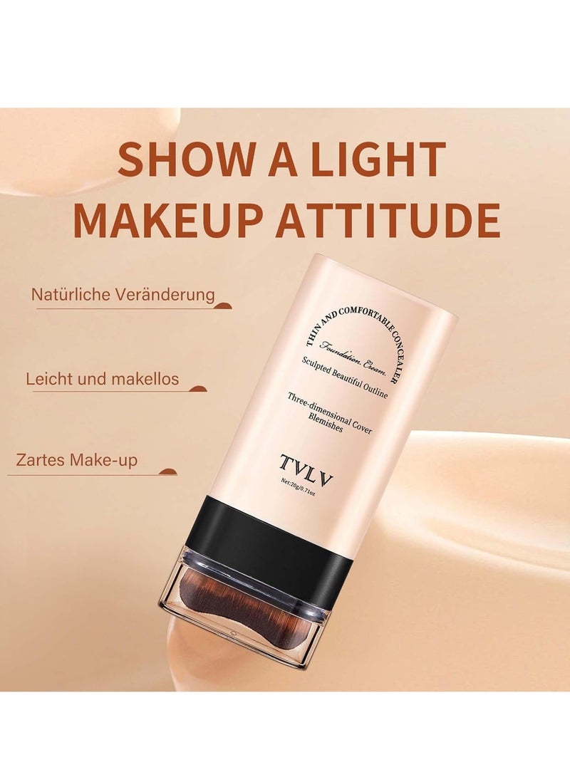 TVLV Full Coverage Foundation Stick, Multi-Purpose Foundation Stick, Cream Foundation Makeup with Brush, Double Head Longwear Concealer and Contour Stick, Waterproof, Natural Matte Makeup Finish (01Cream) - Image 2