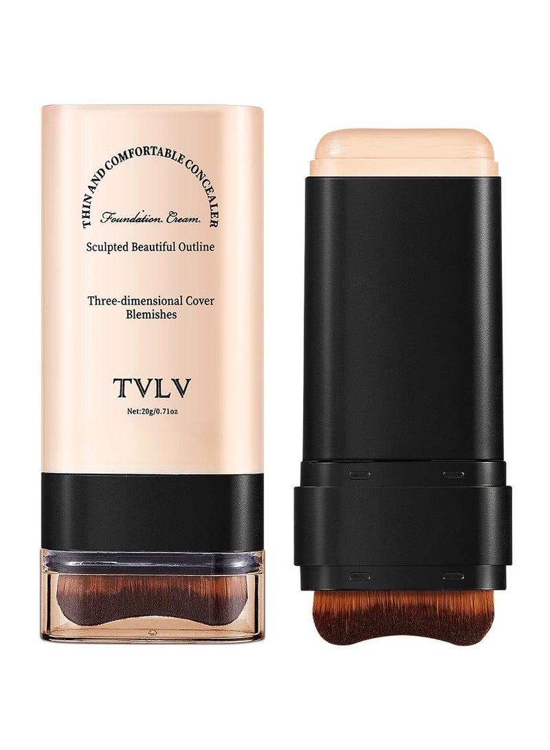 TVLV Full Coverage Foundation Stick, Multi-Purpose Foundation Stick, Cream Foundation Makeup with Brush, Double Head Longwear Concealer and Contour Stick, Waterproof, Natural Matte Makeup Finish (01Cream) - Image 1