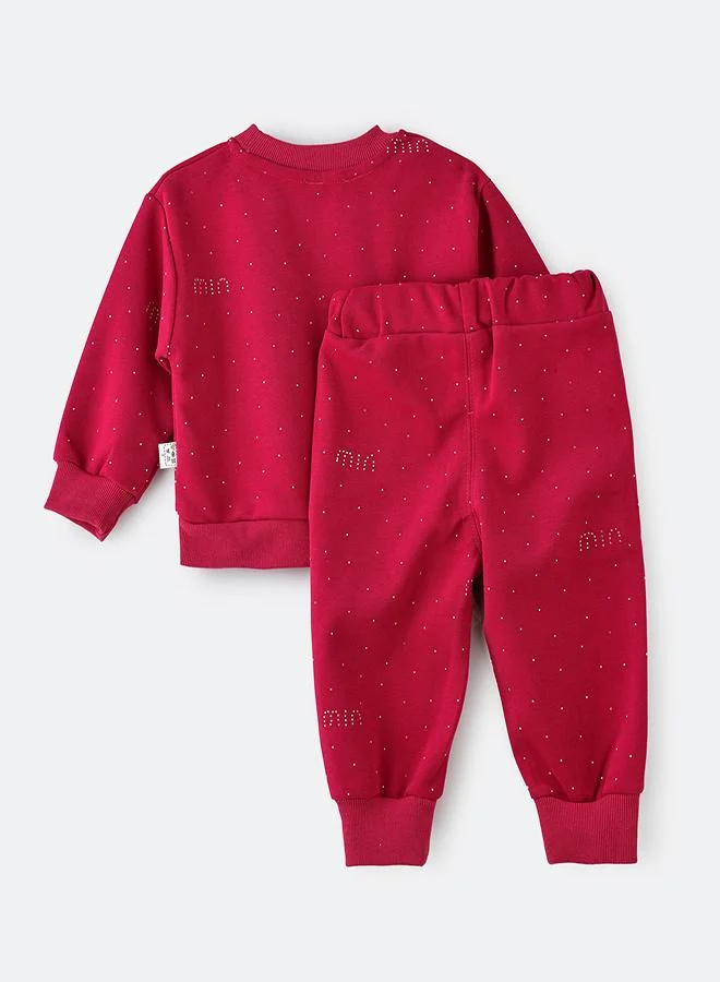babyqlo Vibrant Pink Dotted Tracksuit 2 piece Set for Girls