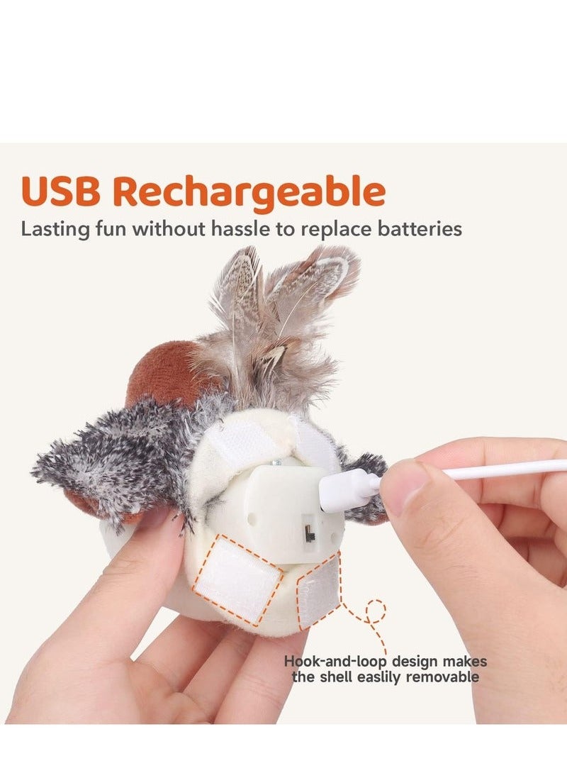 Cat Toys Rechargeable Flapping Bird Sparrow, Lifelike Chirp Tweet, Touch Activated Kitten Toy Interactive Cat Exercise Toys for All Breeds Cat Kicker Catnip Toys 4.0 Inches - Image 3