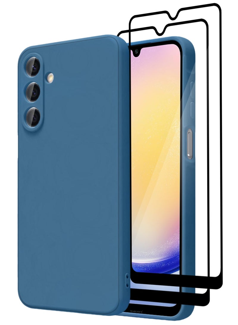 CATANES 3Packs Liquid Silicone Case for Samsung Galaxy A15 Protective Phone Case with Soft Anti-Scratch Microfiber Lining Utra Slim Drop Protection Phone Cover with Two 3D Screen Protectors - Blue