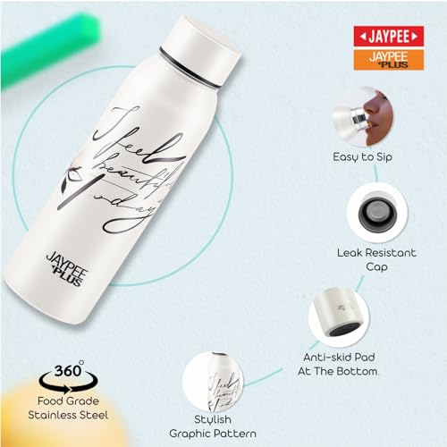 Jaypee Plus Punch Prime Stainless Steel Printed Vacuum Insulated Water Bottle 620 ml | ISI Certified Rustproof & Leakproof Flask with 24Hrs Hot & Cold Ideal for School Kids, Office & Travel - (White) - Image 2