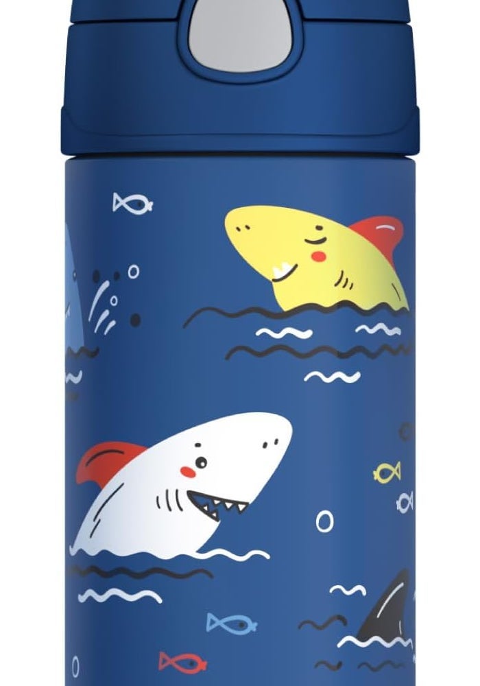 Thermos Funtainer Stainless Steel kids sharks Water Bottle 355ml, Kids Water Bottle With Straw, Insulated Flask, Hydration Bottle With Lid - Image 1