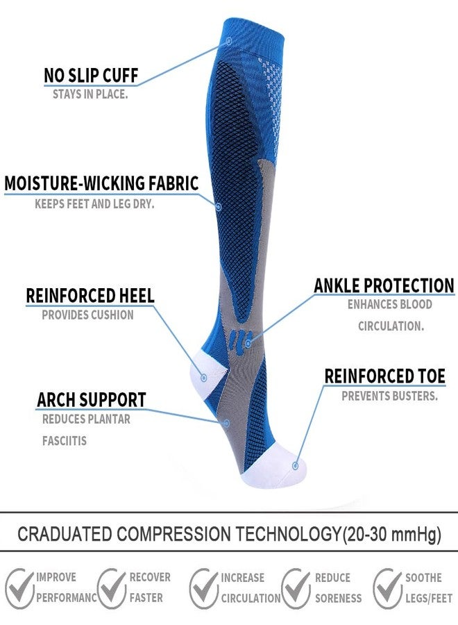 Double Couple 4 Pairs Compression Socks for Men and Women 20-30 mmHg Compression Stockings, Black+blue+white+red, Large-X-Large - Image 3