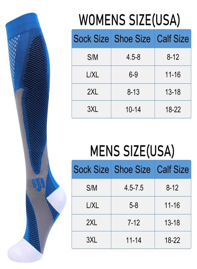 Double Couple 4 Pairs Compression Socks for Men and Women 20-30 mmHg Compression Stockings, Black+blue+white+red, Large-X-Large - Image 2