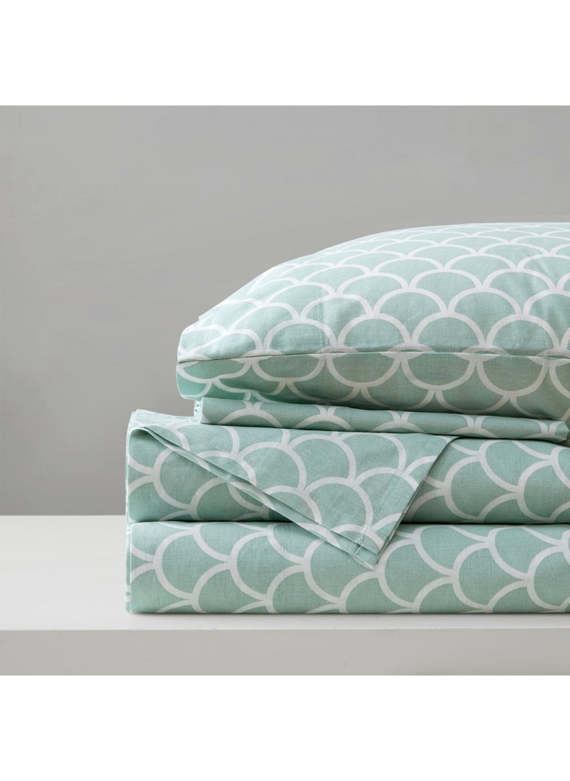 Comfort Spaces Comfort Spaces 100% Cotton Sheet Set Breathable  Lightweight  Soft with 12"" Elastic Pocket Fits up to 14"" Mattress  All Season Cozy Bedding  Matching Pillow Case  Twin XL Scales 3 Piece  - Image 1
