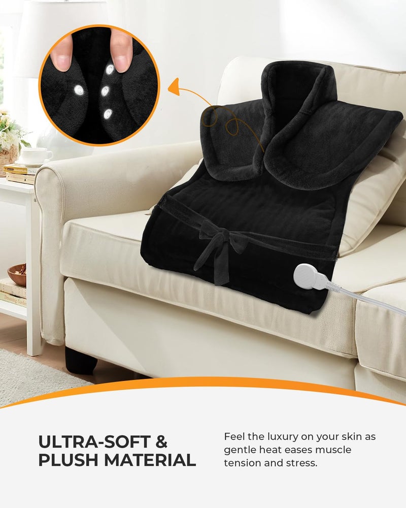 CooCoCo 37"x24" Heating Pad for Neck and Shoulders and Back, FSA Eligible Heat Pad for Back Pain Relief, HSA Approved Full Back Heated Pad, 6 Heat Settings 3 Timers Auto-Off, ETL Certified - Image 3