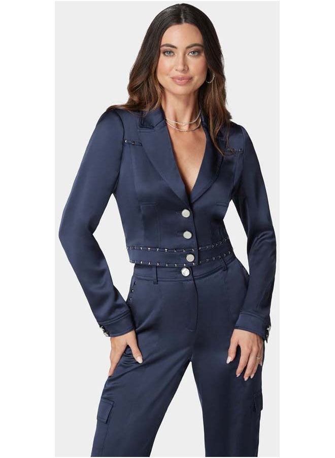 bebe - Stud Detail Tailored Satin Blazer - Image 1