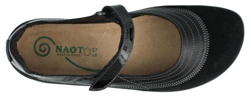 NAOT Women's Kirei Mary Jane Flat,Black Madras Leather/Black Suede/Black Patent Leather,36 EU/4.5-5 M US - Image 4