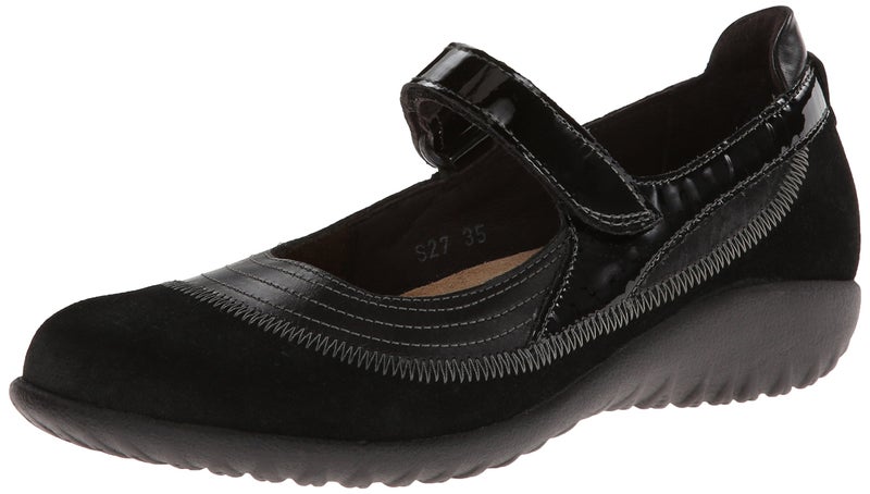 NAOT Women's Kirei Mary Jane Flat,Black Madras Leather/Black Suede/Black Patent Leather,36 EU/4.5-5 M US - Image 1