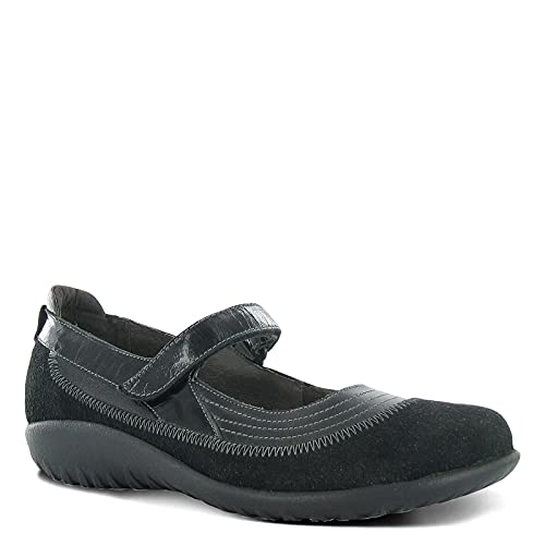 NAOT Women's Kirei Mary Jane Flat,Black Madras Leather/Black Suede/Black Patent Leather,36 EU/4.5-5 M US - Image 3