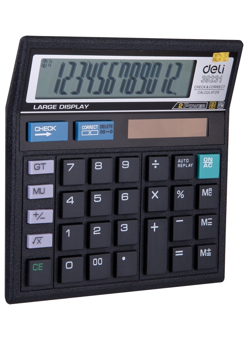 Deli Deli E39231 12-Digit Desktop Calculator - Solar/LR54 Battery, 120-Step Check & Correct, Black (1PCS/Color Box) - Ideal for Students, Teachers & Office Work  - Image 2