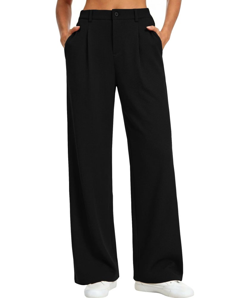 Feiersi Womens Wide Leg Pants Stretchy Work Dress Pants High Waist Business Casual Slacks Trousers 28"(Black,X-Large) - Image 1