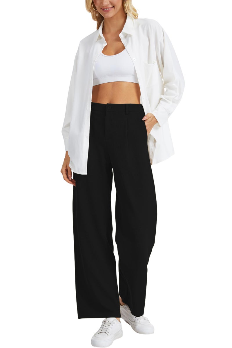 Feiersi Womens Wide Leg Pants Stretchy Work Dress Pants High Waist Business Casual Slacks Trousers 28"(Black,X-Large) - Image 4