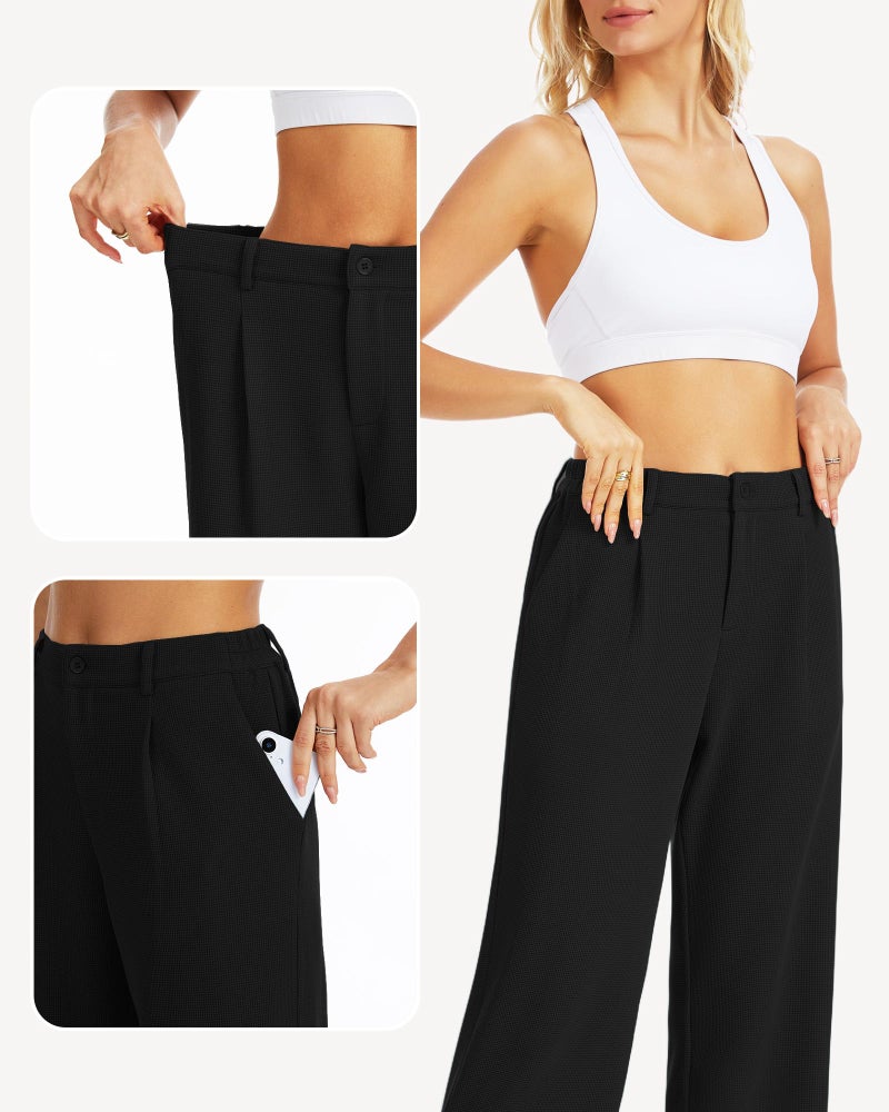 Feiersi Womens Wide Leg Pants Stretchy Work Dress Pants High Waist Business Casual Slacks Trousers 28"(Black,X-Large) - Image 3