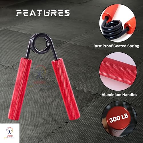 UDKI 300 LB (125–135 KG) Heavy-Duty Hand Grip Strengthener – Red | Non-Slip Knurled Handles | Metal Forearm & Grip Trainer for Strength Training, Muscle Building & Rehab - Image 3
