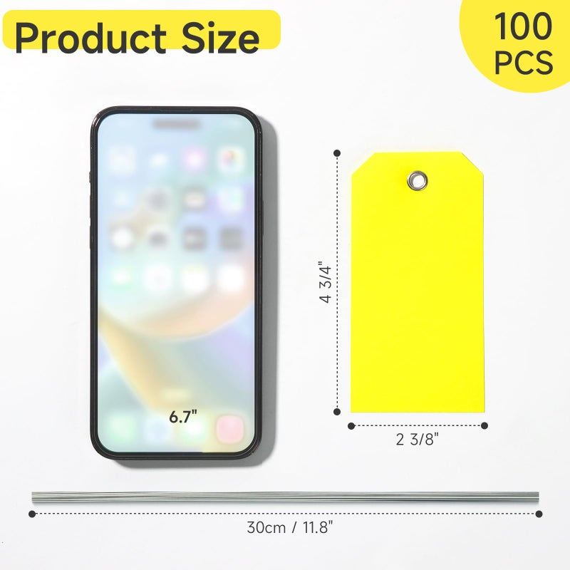 XUWAIDSGN 100Pcs Yellow Plastic Shipping Tags, 4 3/4" x 2 3/8", Writable, Durable, Waterproof - Image 2