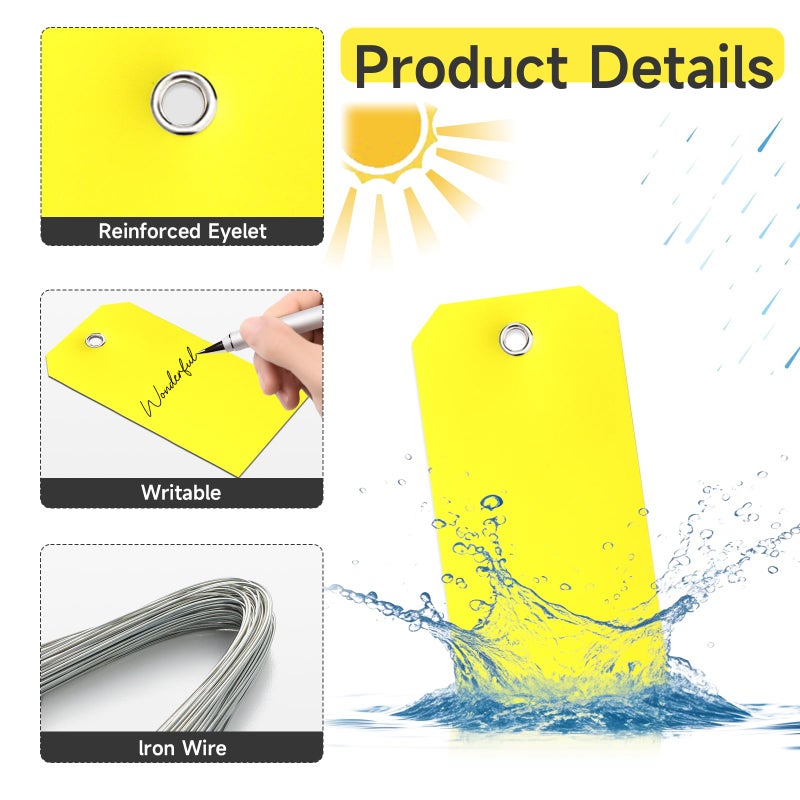 XUWAIDSGN 100Pcs Yellow Plastic Shipping Tags, 4 3/4" x 2 3/8", Writable, Durable, Waterproof - Image 3