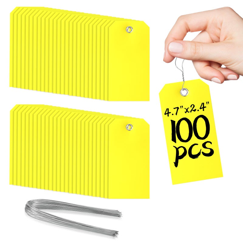 XUWAIDSGN 100Pcs Yellow Plastic Shipping Tags, 4 3/4" x 2 3/8", Writable, Durable, Waterproof - Image 1