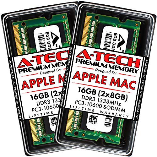 A-Tech 16GB (2x8GB) RAM for Apple MacBook Pro (Early/Late 2011), iMac (Mid 2010 27 inch 4-Core, Mid 2011 21.5/27 inch), Mac mini (Mid 2011) | DDR3 1333MHz PC3-10600 204-Pin SODIMM Memory Upgrade Kit - Image 1