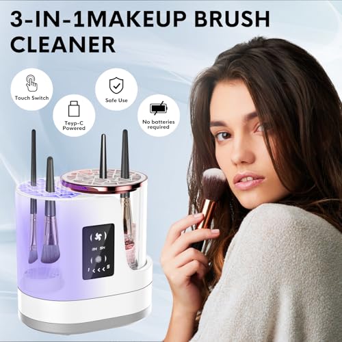 ATIDIE 3 IN 1 Electric Makeup Brush CleanerAutomatic Makeup Brush Cleaner with Makeup Brush DryerPortable USB Deep Cleaning for All Size Beauty Makeup Brush SetBlush BrushSponges - Image 3